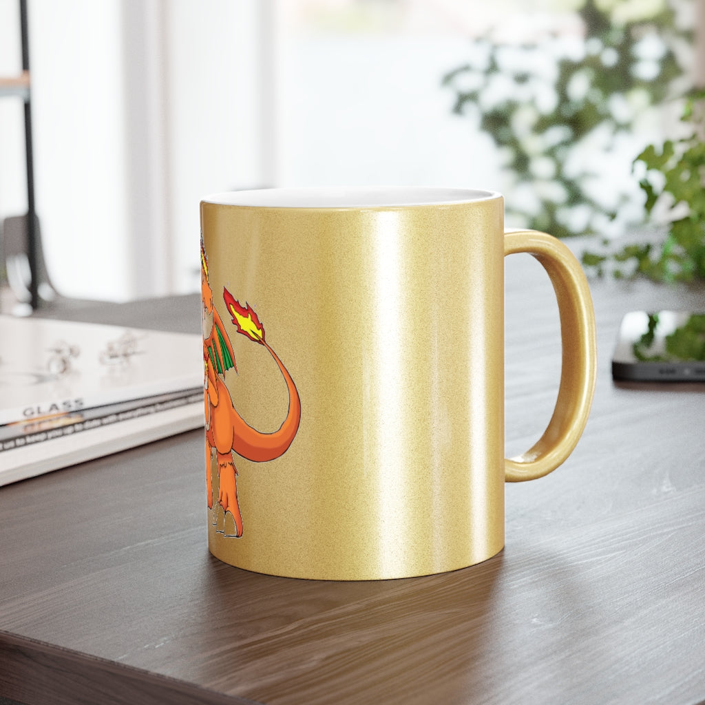 Angetiron Metallic Mug in Silver and Gold, showcasing customizable designs and a sleek ceramic finish.